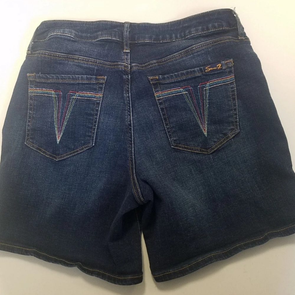 Seven 7 Denim Shorts Sz 8 Retro Embroidered Back Pockets Dark Rinse